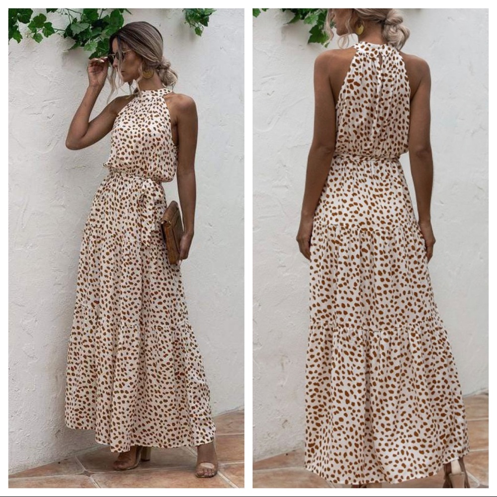 Be True To You Halter Dress-Brown/White - Picture 2 of 2